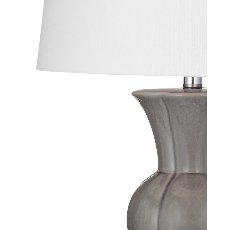 Lampe de table en céramique Orillia gris avec abat-jour tambour conique blanc, classique