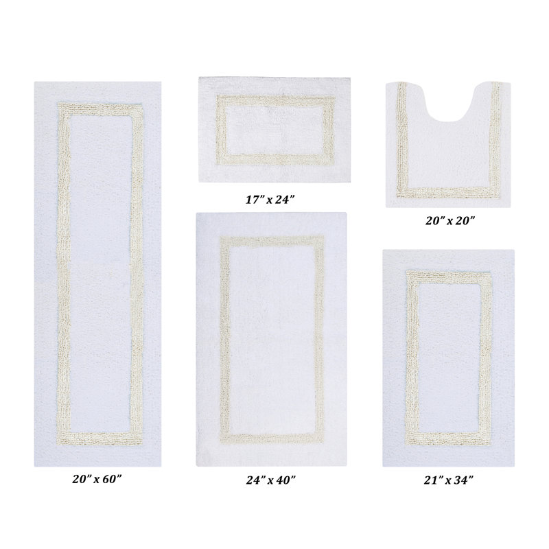 White and Ivory 100% Cotton Reversible 5-Piece Bath Rug Set