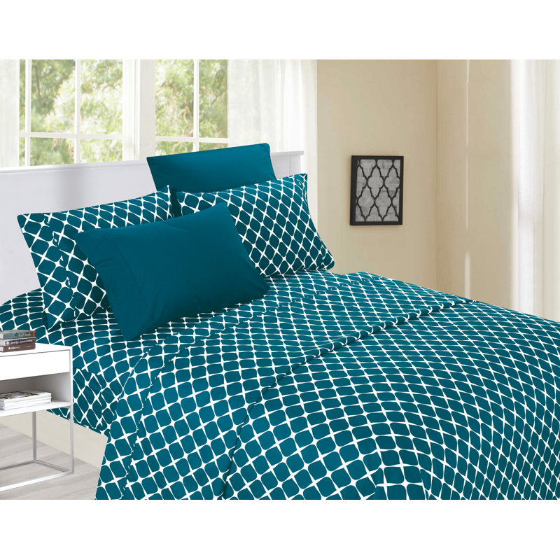 Ensemble de draps en percale 4 pièces Elegant Comfort, Ensemble de draps pour grand lit avec 2 taies d'or, Sarcelle