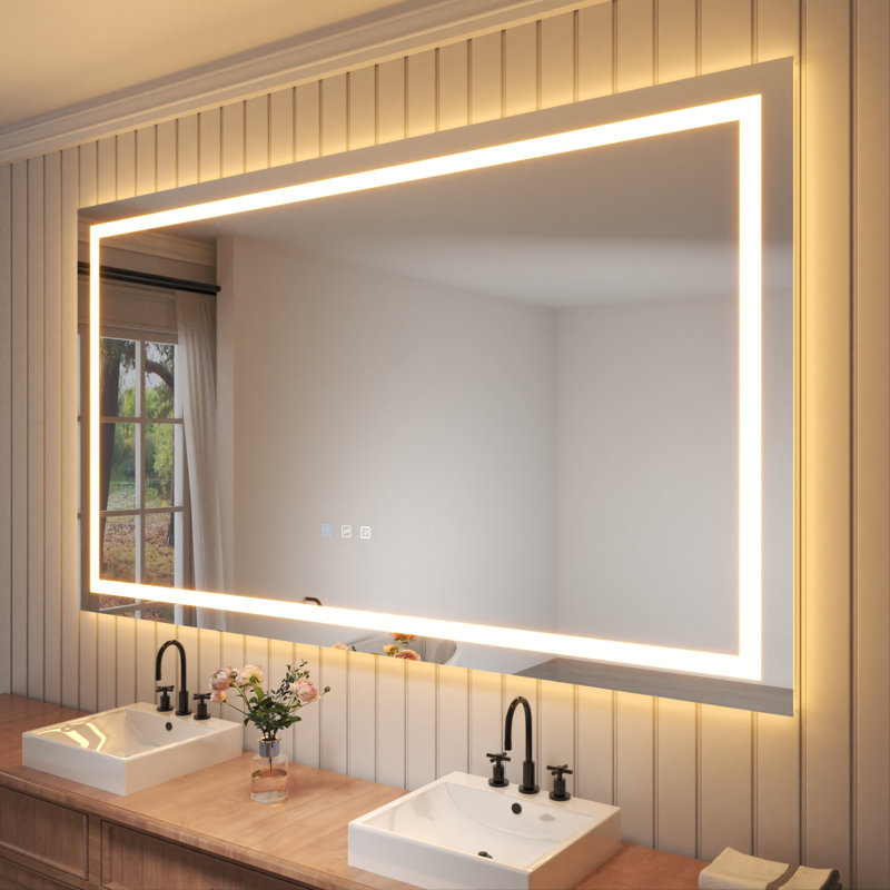 Frameless LED Light Anti-Fog Wall Bathroom Vanity Mirror with Backlit & Frontlit, 48" x 84"