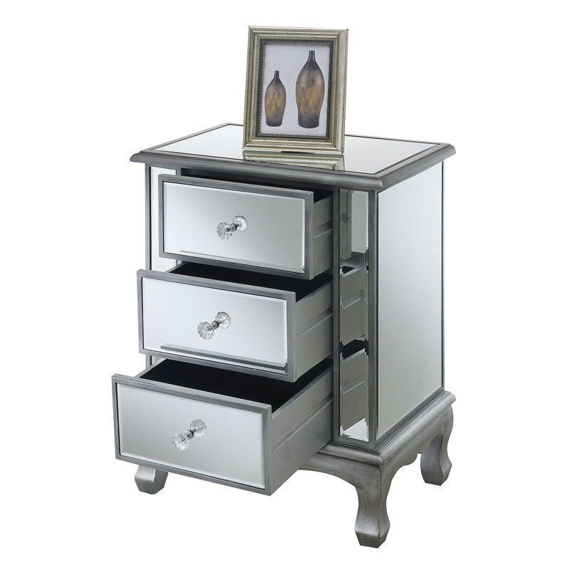 Denizhan 3 - Drawer End Table, Antique Silver Mirror