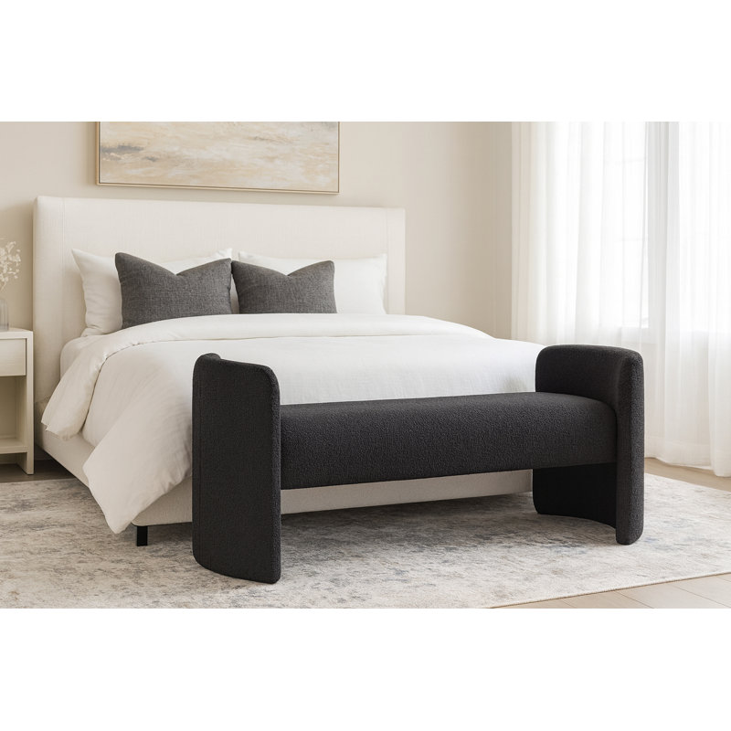 Peyton Boucle Fabric Bench, Black Boucle Fabric