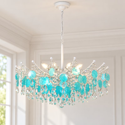 8-Light Light Blue Capiz Shell Crystal Chandelier