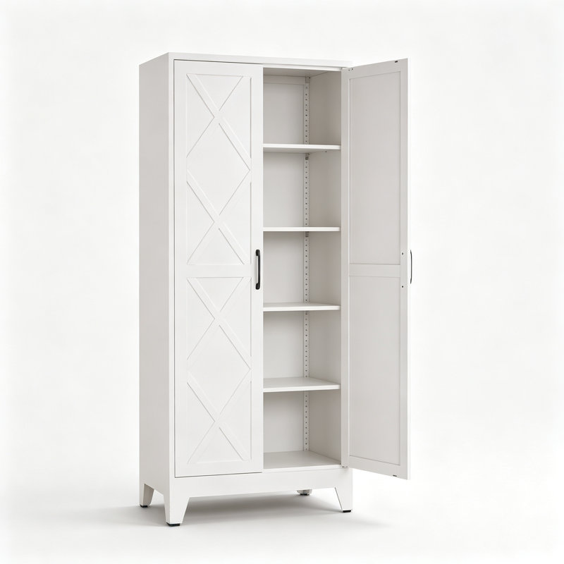 Armoire de rangement en métal de 71 po de hauteur avec 2 portes et 4 tablettes réglables (blanche), Blanc, MetalDoor