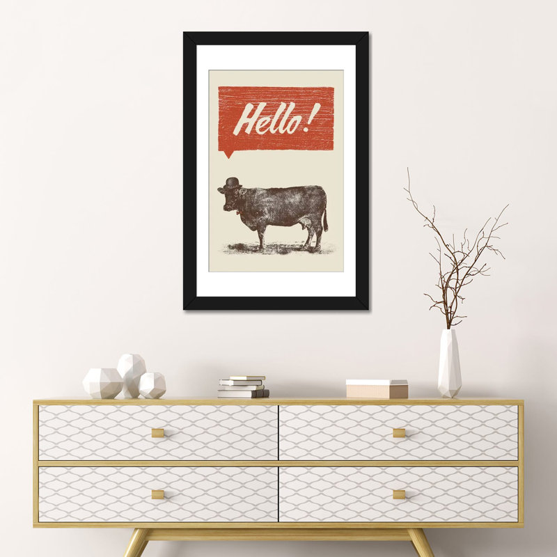 Hello, impression sur toile tendue, Papier d'art encadré noir, Blanc, H 24 po x l 16 po x P 1 po