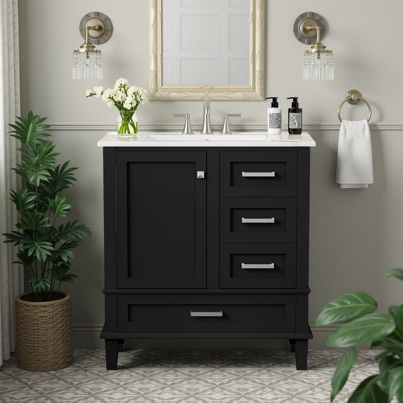 30" Elegant Bathroom Vanity , Modern Bathroom Cabinet with Sink Combo Set, Black
