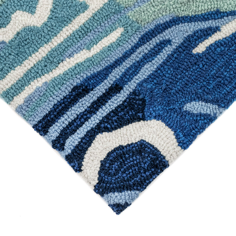Tapis bleu / vert en polyester touffeté à la main Aleedis, Rectangle 5 pi x 7 pi 6 po