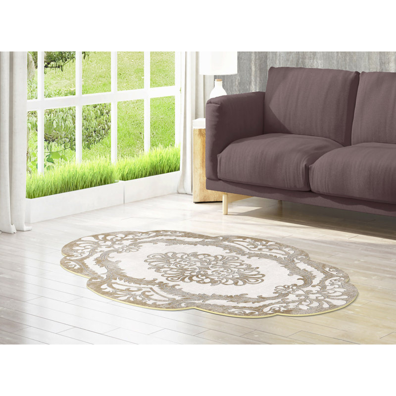 Luxurious Area Rug (4 ft x 6 ft), Beige, Cream & Gold | 100% Polyester, 35.3 oz/sq yd | Non-Slip Leather Sole, Antibacterial & Anti-Allergic, Machine Washable for Easy Cleaning, Perfect for Living Room & Bedroom Decor