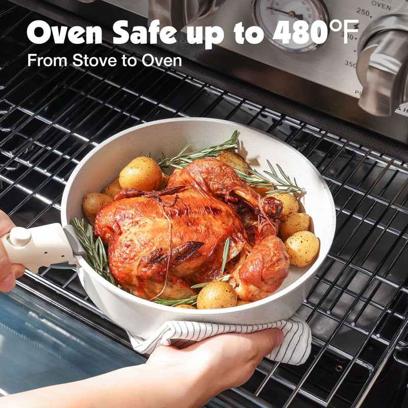 14-Piece White Non-Stick Aluminum Cookware Set with Removable Handles
