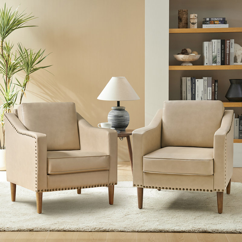 Almetia Vegan Leather Armchair, Beige Faux Leather