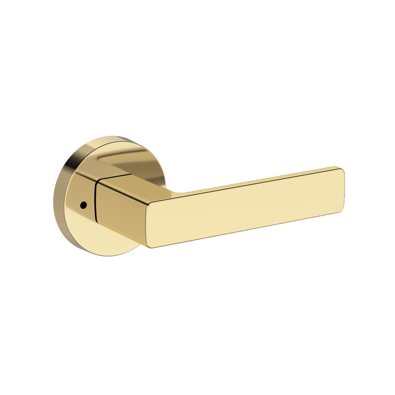 Sharpe Privacy Lever with Contemporary Round Rose in Satin Nickel, Unlacquered Brass