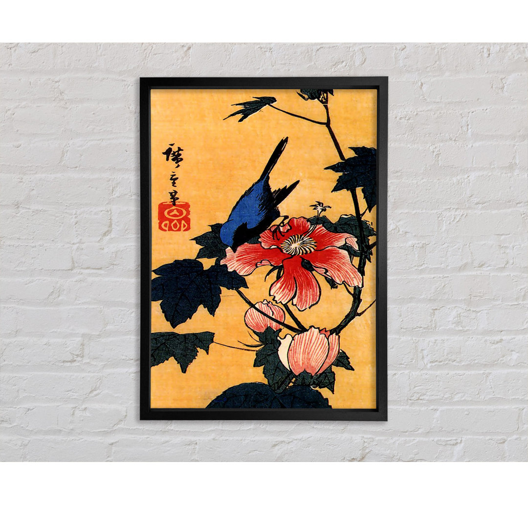 Vogel auf einer Hibiskusblüte von Hiroshige - Einzelner Bilderrahmen Kunstdrucke auf Leinwand