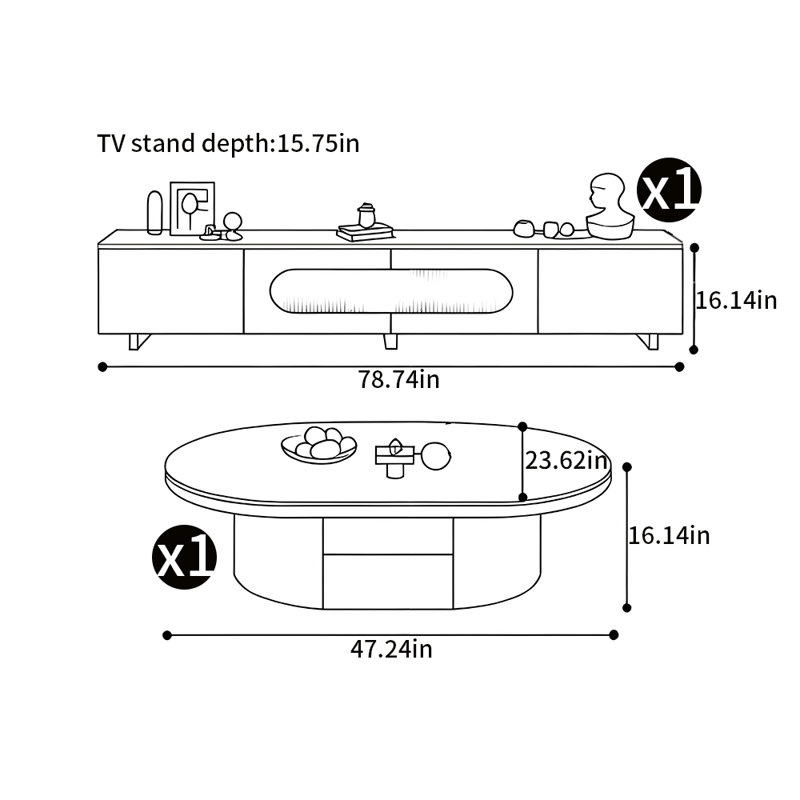 Meuble télé et table basse de style crème
