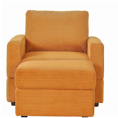 Classic Corduroy Chaise Lounge, Comfy Sofa Chaise Couch Chair, Upholstered Accent Chair with Ottoman for Living Room - Yellow