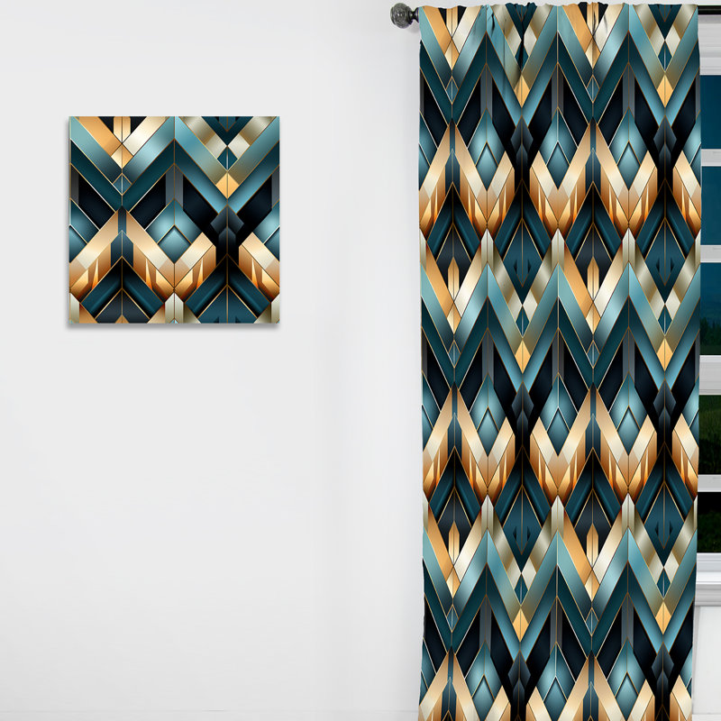 Motif à chevrons glam bleu et doré - rideau en velours glam - obscurcissant - 1 panneau, L 52 po x L 120 po