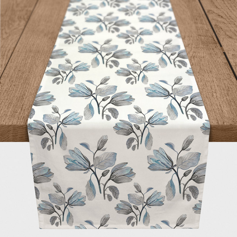 Chemin de table Watercolor Floral Blossoms, Bleu