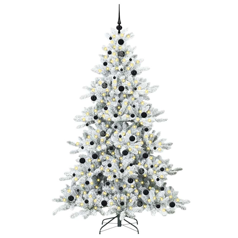 Artificial Hinged Christmas Tree with 300 LEDs, 6.89' H, White/Black