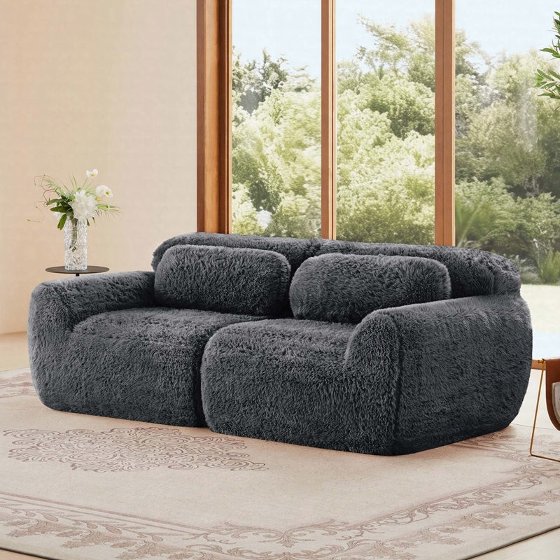 Boneless 2-Seater Modular Sofa With Plush Fabric And High-Density Sponge, Dark Gray