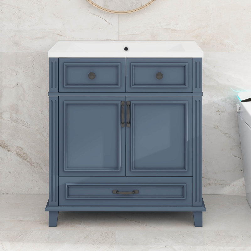Ensemble de meuble-lavabo 30 po avec lavabo, 2 portes et 1 tiroir, Bleu