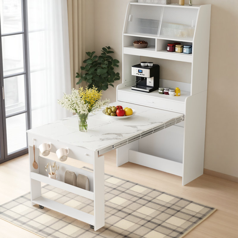 Buffet multifonctionnel avec armoire et table de salle à manger pliable pour petits espaces