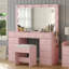 Dressing Table with Power Outlet and LED Mirror, 11 Drawers, 3 Lighting Modes, Glass Top, Stool-1584534459