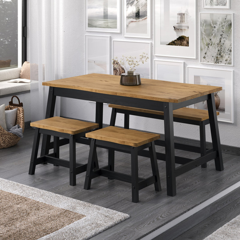 Starnes Solid Pine Wood Dining Table, W150 x D80 cm, Black