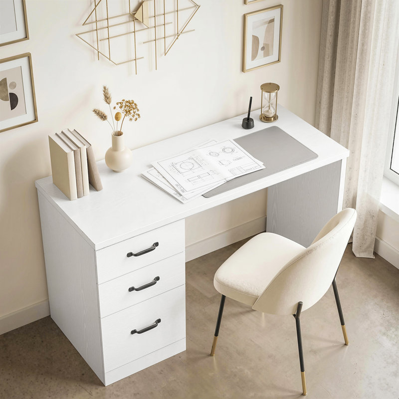 Bureau d'ordinateur à 3 tiroirs, bureau à domicile 47 po, blanc