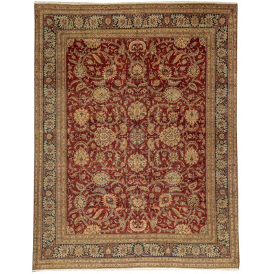 Tapis rouge et bleu marine noué à la main de haute qualité