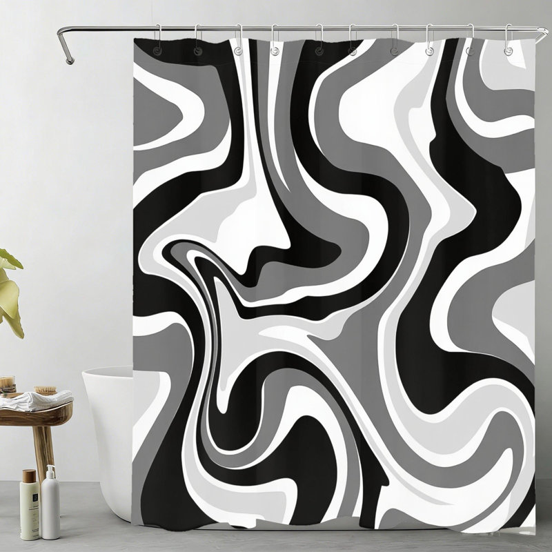 Rideau de douche fluide abstrait noir 72 po x 72 po