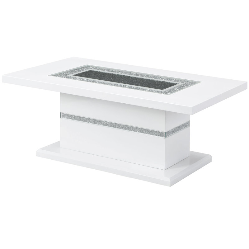 Table basse blanche avec structure solide et détails scintillants de style contemporain