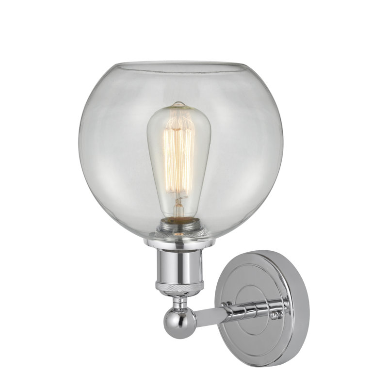 Ellington Steel Armed Sconce, Polished Chrome, Clear