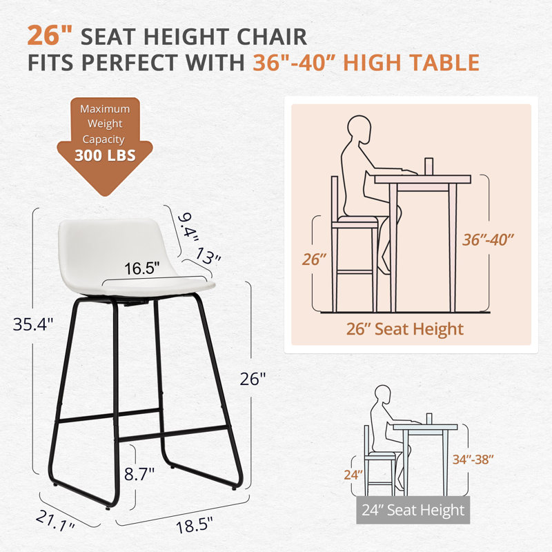 Tabouret de comptoir en simili cuir Aiyana, Tabouret de comptoir (siège d'une hauteur de 26 p, Blanc