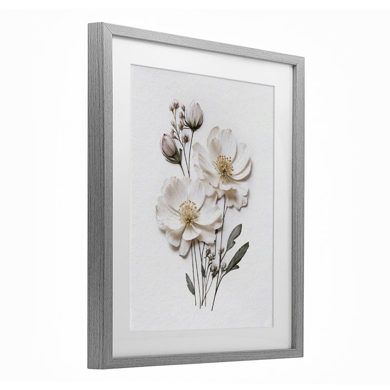 Élégante reproduction encadrée de fleurs pressées sous verre, design par lettré et doublé, H 16 po x l 13 po