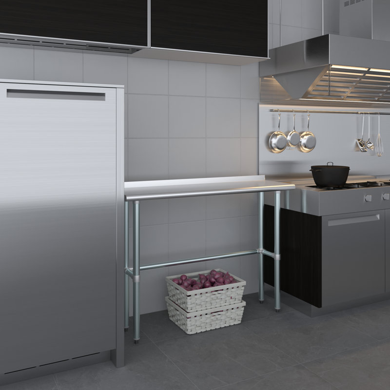 Open Base Stainless Steel Work Table Includes 1.5" backsplash 24 in. W x 36 in. D, 24" x 36"