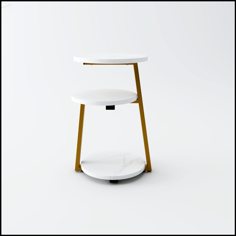 Petite table d'appoint ronde avec rangement à 3 niveaux - Table de chevet robuste en métal pour les espaces compacts, idéale pour la chambre à coucher et le salon