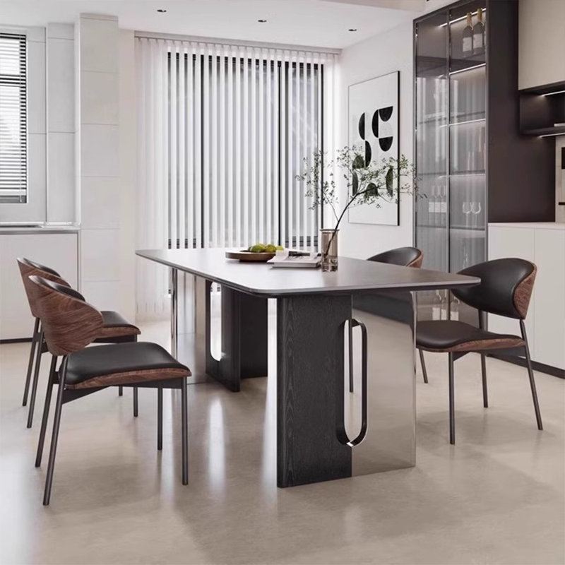 Modern Rectangular Rock Slab Dining Table Sets, 29.5"H x 63"L x 31.5"W