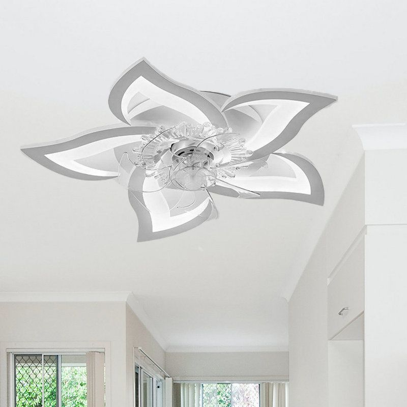 Ventilateur de plafond moderne 27 po avec 6 vitesses, éclairage tricolore, fonction réversible et fonction à intensité variable pour les salons