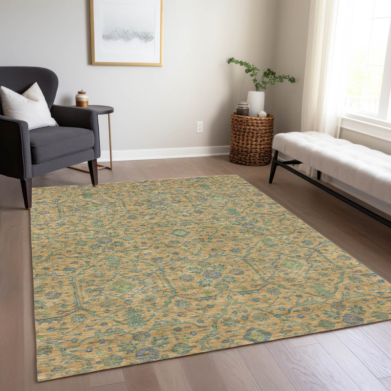 Machine Washable Indoor/Outdoor Cicel ACN1131 Orange Rug, Rectangle 9' x 12'