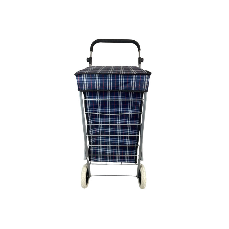 4 WHEEL SHOPPING TROLLEY - RED TARTAN, Navy 