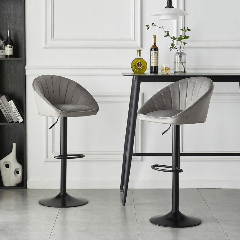 Adjustable Swivel Bar stools with Upholstered Back Armrest, Grey
