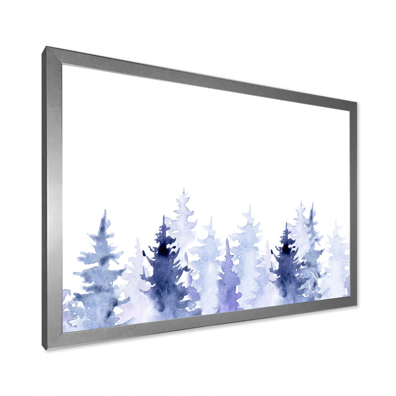 Dessin bleu de la forêt - peinture sur toile, H 30 po x l 40 po, Toile argentée avec cadre d'angle fermé