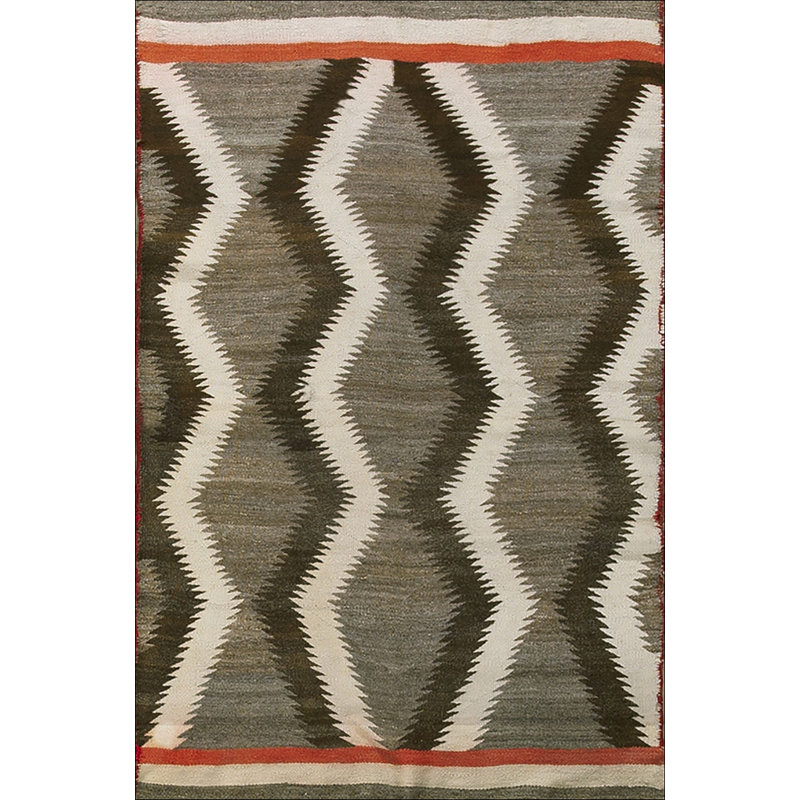 Antique Navajo Native American Geometric Flat Weave Gray Rug