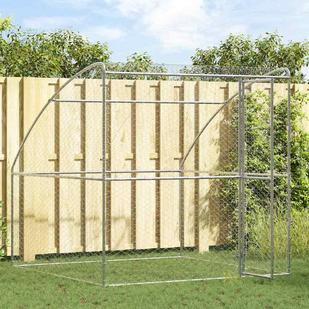 Dog Kennel With Storage Silver Galvanised Steel Pet Enclosure Housing