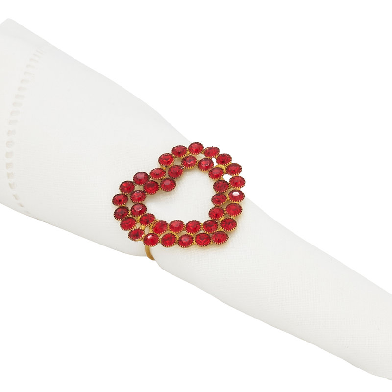 Red Beaded Heart Napkin Rings Set of 4