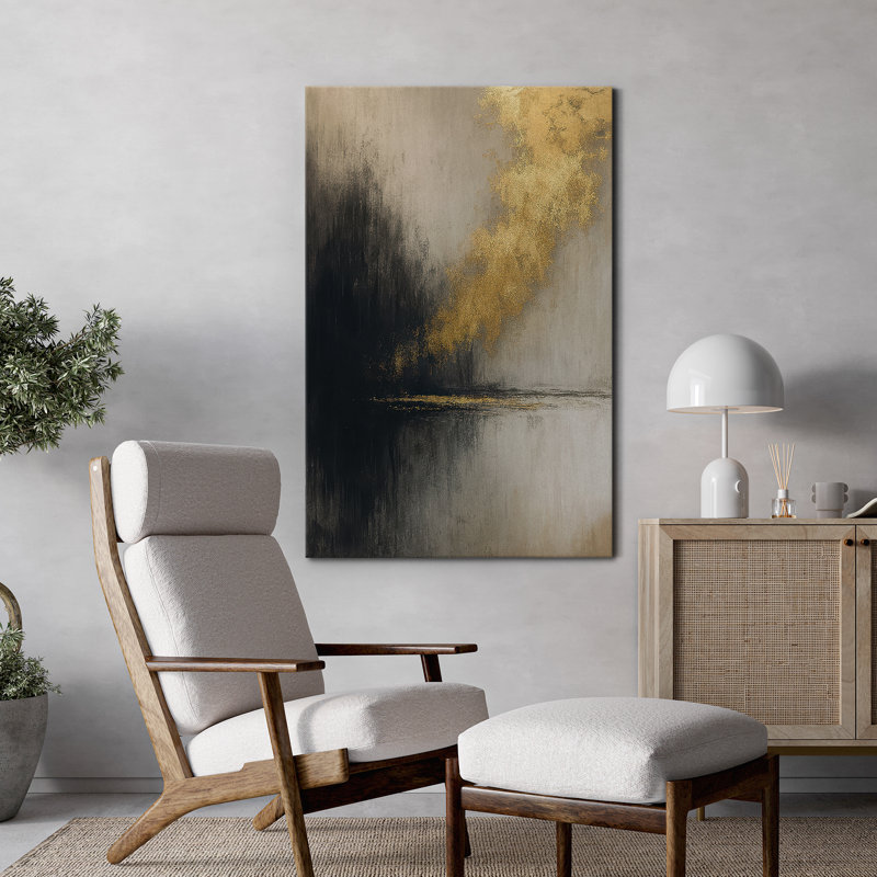 Impression sur toile abstraite noire et grise pour décoration de salon, H 36 po x l 24 po, Sans cadre, Toile tendue