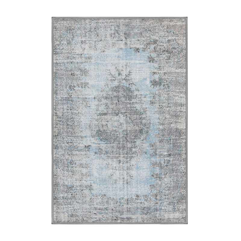 Tapis oriental en laine gris / bleu ciel, Rectangle 7 pi x 10 pi