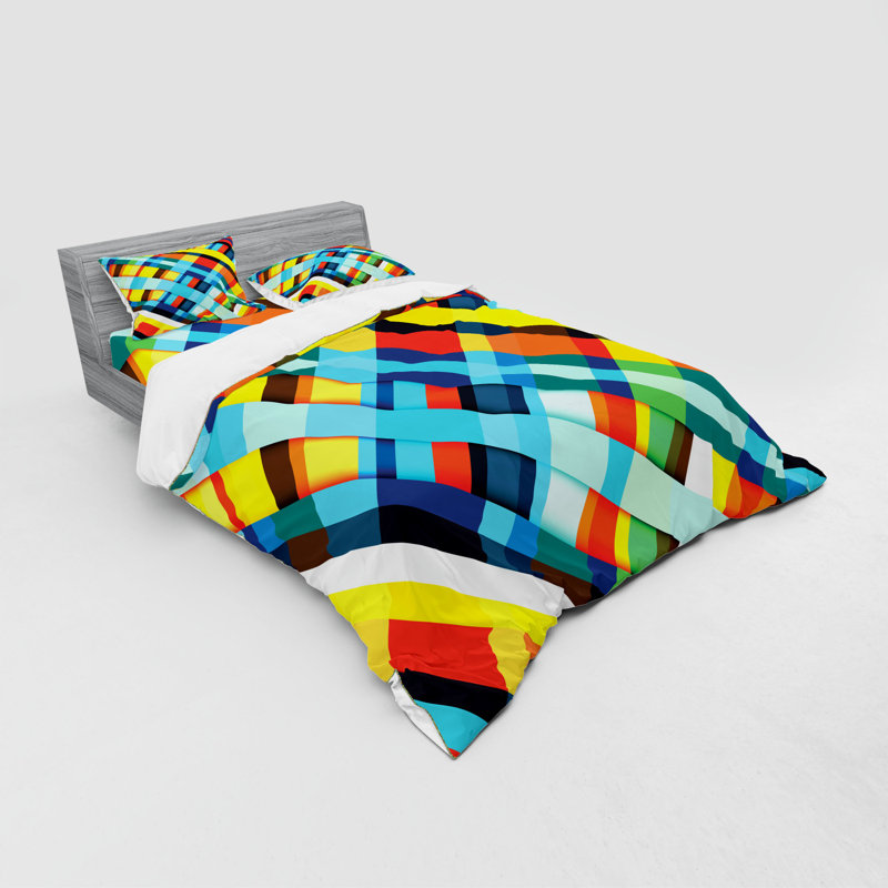 Modern & Contemporary Polyester Abstract Coverlet, Queen Duvet Cover + 3 Additional Pieces
