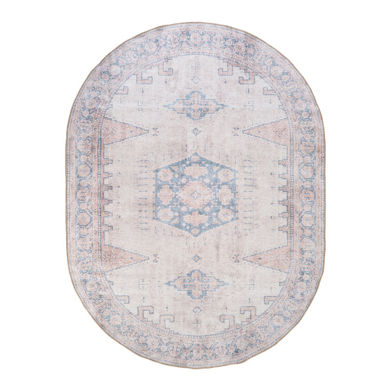 Tapis beige antidérapant Labarbera, Ovale 5 pi x 7 pi