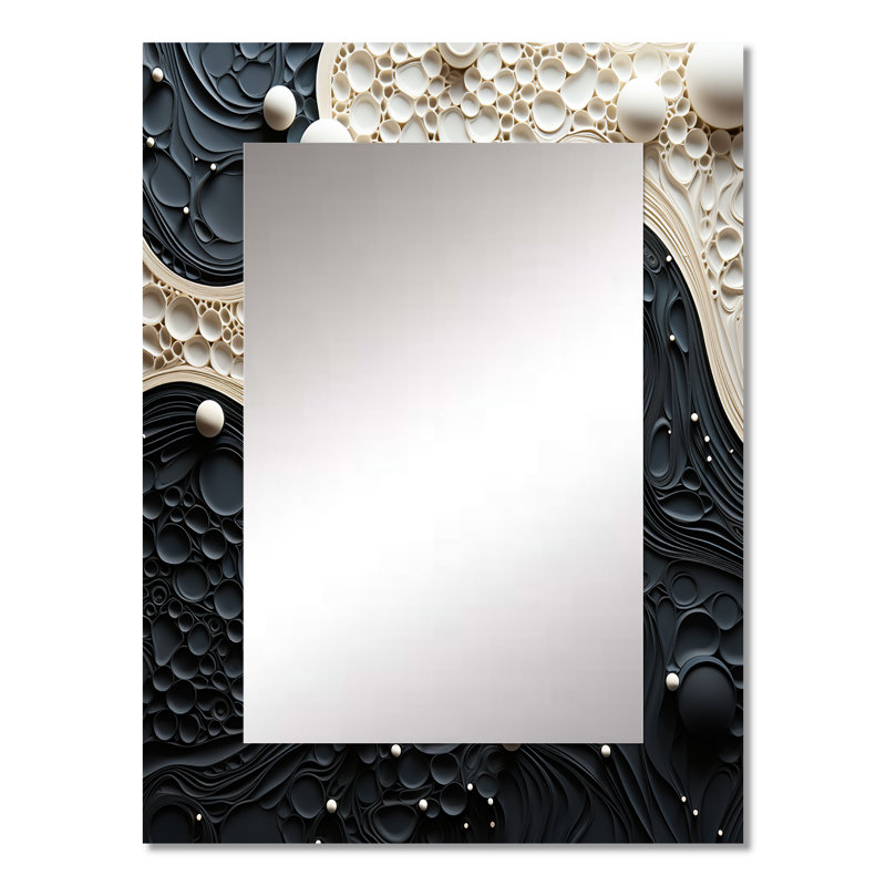 «Blue White Tranquil Waters II - Botanicals large miroir mural, miroir décoratif bleu, reproduction d'art en métal