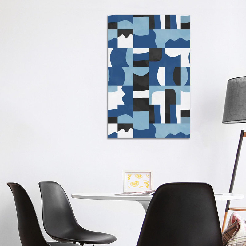 Organic Cubes And Shapes Blue Black - Wrapped Canvas Graphic Art - Wrapped Canvas Print, 101.6 cm H x 66.04 cm W x 3.175 cm D